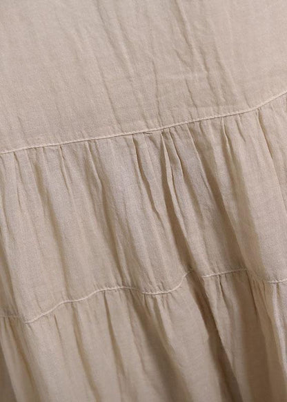 Handmade White Big Hem Cotton Linen Robes Cinched Waist Maxi Summer Dresses
