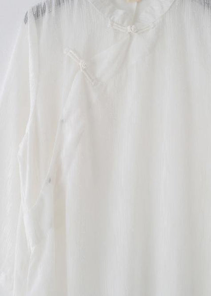 Handmade White Chiffon Dresses Fitted Tutorials Stand Collar Cinched Clothing Summer Dresses