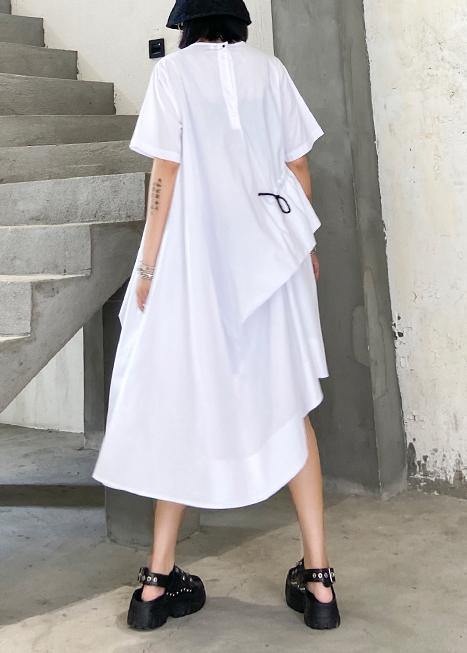 Handmade White Cotton O Neck Drawstring Robe Summer Dress