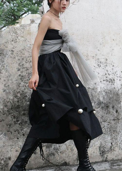High Waist Style Black Nail Bead Summer a Line Skirts