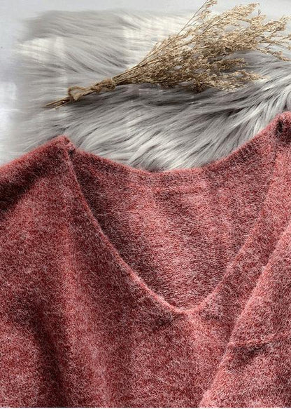 High Collar Red Sweater Loose and Thickened Autumn and Winter Suspender Wool Dress Two Piece Set