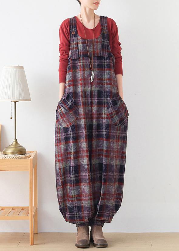 High End Original Jumpsuit Red Check Strap Jumpsuit