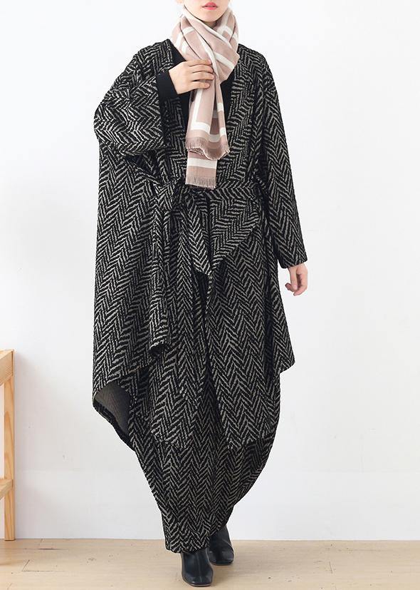 High End Stripe Style Irregular Suit British Big Temperament Black Two Piece Set Autumn