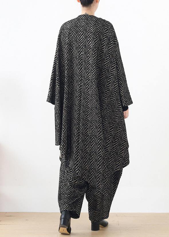 High End Stripe Style Irregular Suit British Big Temperament Black Two Piece Set Autumn