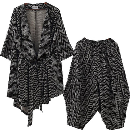 High End Stripe Style Irregular Suit British Big Temperament Black Two Piece Set Autumn
