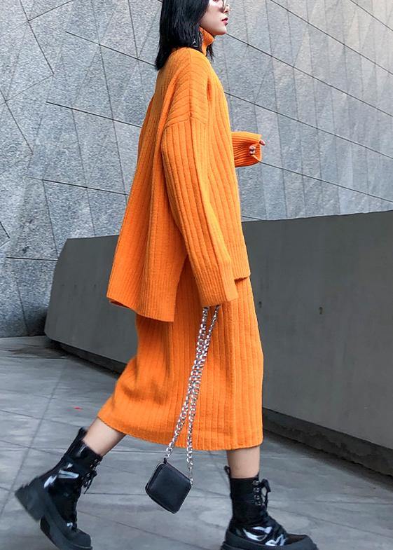 High Neck Sweater Suit Skirt Two-piece Long Over-the-knee Temperament Autumn and Winter Knitted Skirt