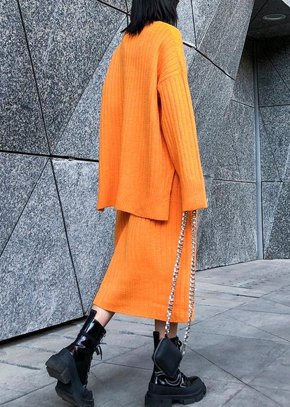 High Neck Sweater Suit Skirt Two-piece Long Over-the-knee Temperament Autumn and Winter Knitted Skirt