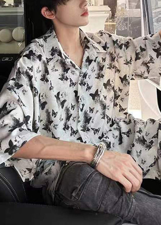 Holiday Style White Print Ice Silk Shirts Summer
