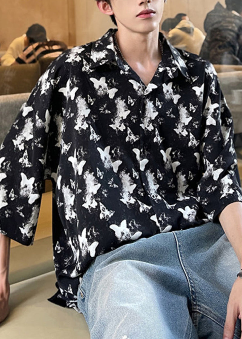 Holiday Style White Print Ice Silk Shirts Summer