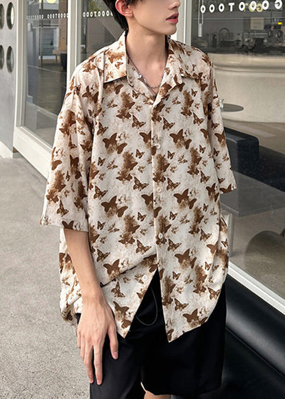 Holiday Style White Print Ice Silk Shirts Summer