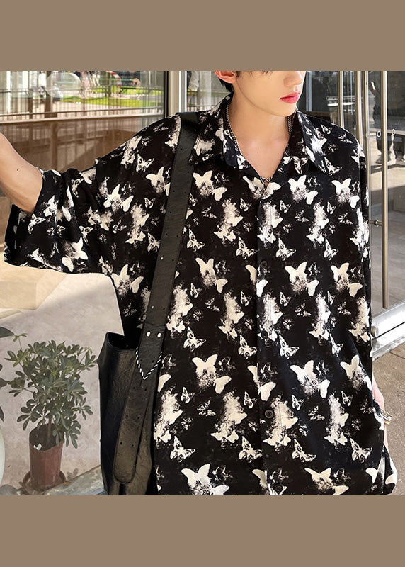 Holiday Style White Print Ice Silk Shirts Summer