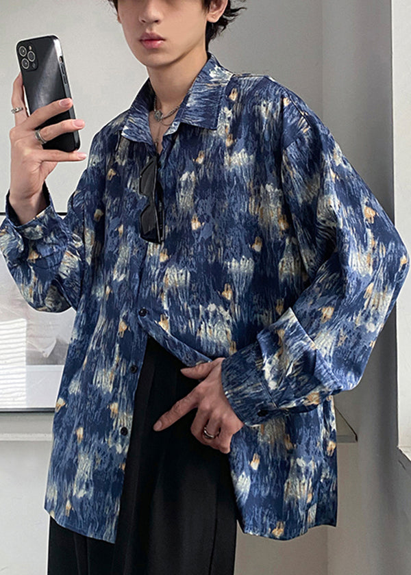 Hong Kong Style Starry Sky Oil Painting Tie Dye Shirt Long Sleeved