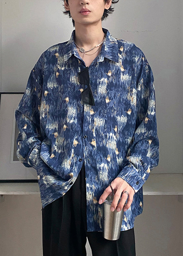 Hong Kong Style Starry Sky Oil Painting Tie Dye Shirt Long Sleeved
