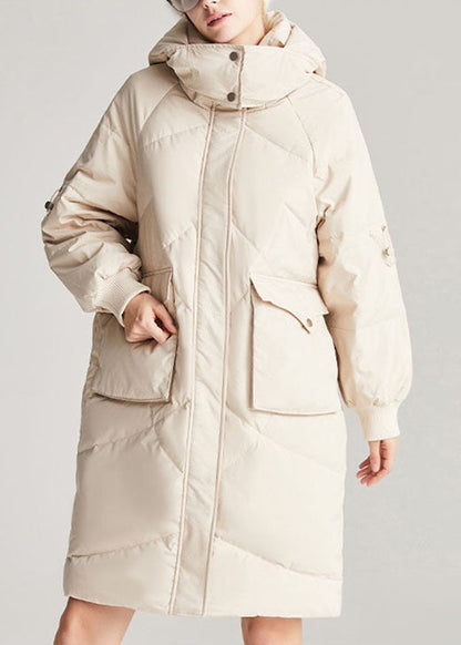Hot Beige Zippered Thick Fine Winter Duck Down Winter Coats