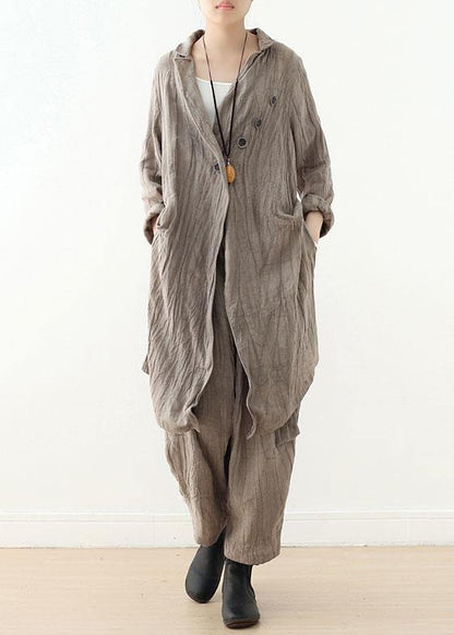 Hot Black Pockets Linen Long Sleeve Spring Trench