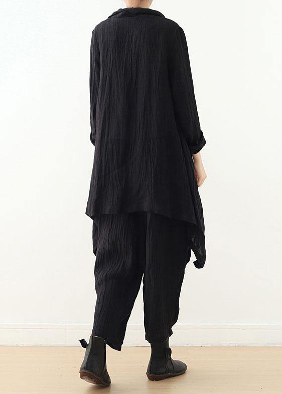 Hot Black Pockets Linen Long Sleeve Spring Trench