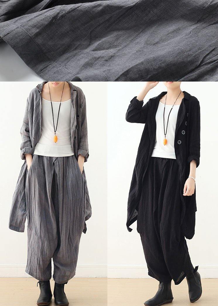 Hot Black Pockets Linen Long Sleeve Spring Trench
