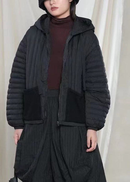 Hot Black Hooded Pockets Warm Winter Duck Down Coat