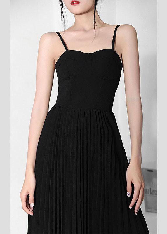 Hot Black Wrinkled Patchwork Chiffon Long Dress