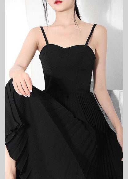 Hot Black Wrinkled Patchwork Chiffon Long Dress
