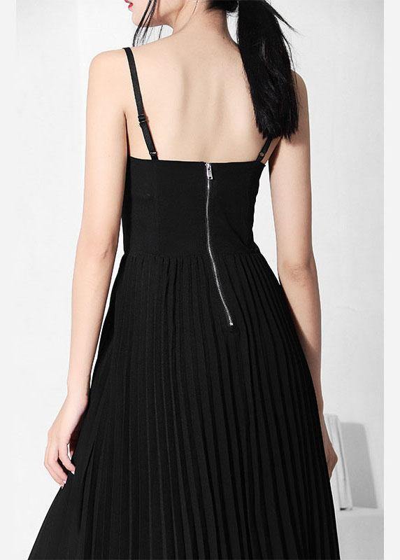Hot Black Wrinkled Patchwork Chiffon Long Dress
