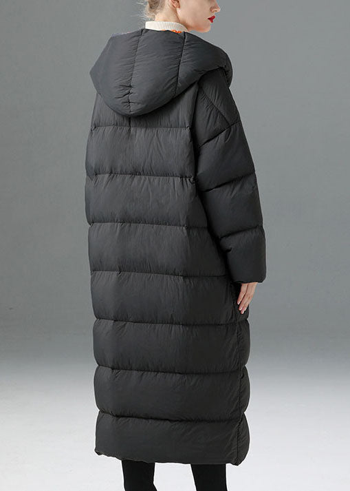 Hot Dark Gray Hooded Loose Winter Duck Down Coats