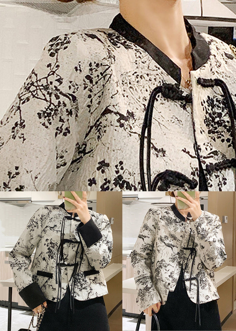 Ink Color Chinese Button Cotton Coa O Neck Long Sleeve