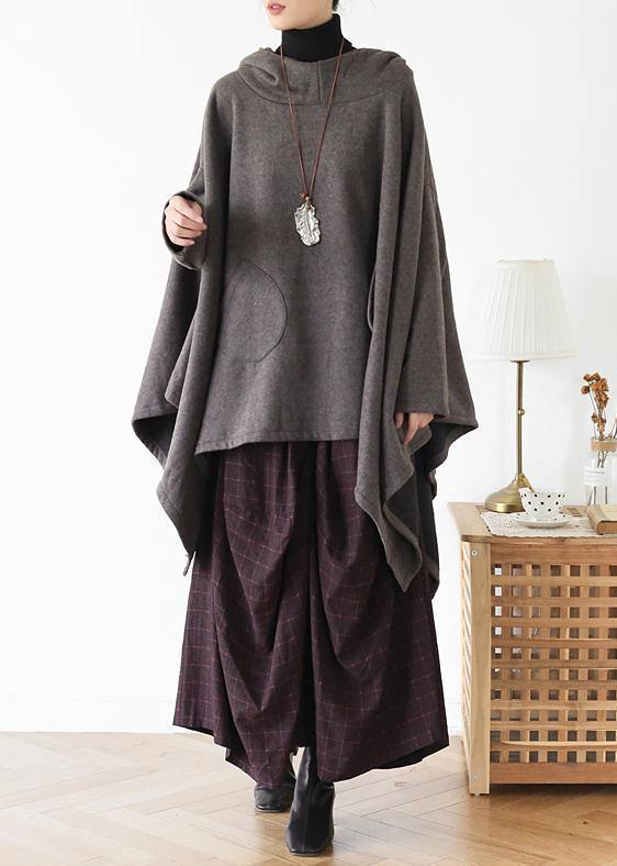 Irregular Gray Pullover Loose Large Size Cotton Sweater Coat Personalized Knitted Top