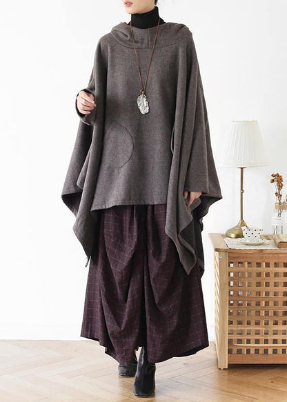 Irregular Gray Pullover Loose Large Size Cotton Sweater Coat Personalized Knitted Top