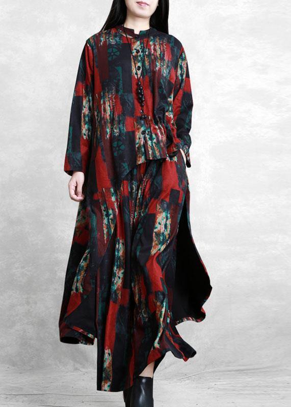Irregular Red Print Suit Pleated Two-piece Suit