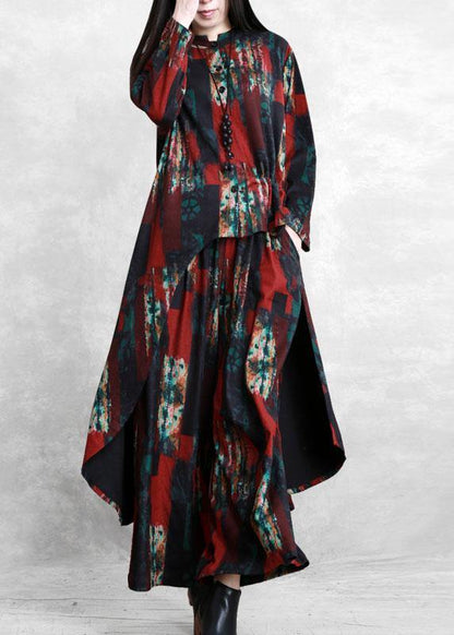 Irregular Red Print Suit Pleated Two-piece Suit