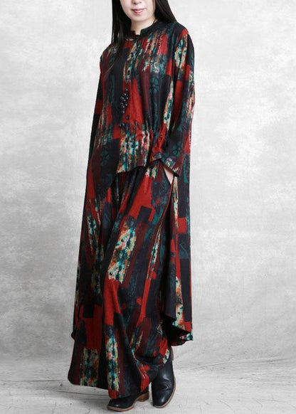 Irregular Red Print Suit Pleated Two-piece Suit