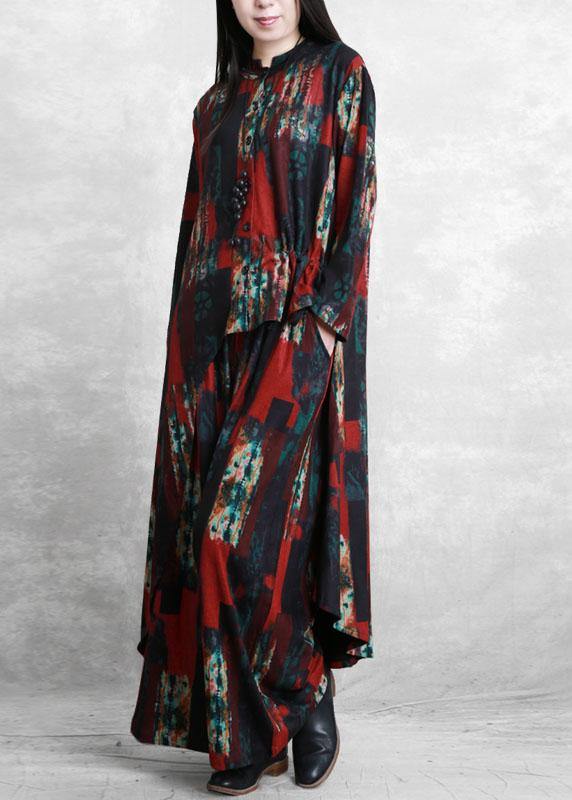 Irregular Red Print Suit Pleated Two-piece Suit