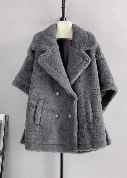 Italian Apricot Notched Pockets Woolen Jacket Cloak Sleeves
