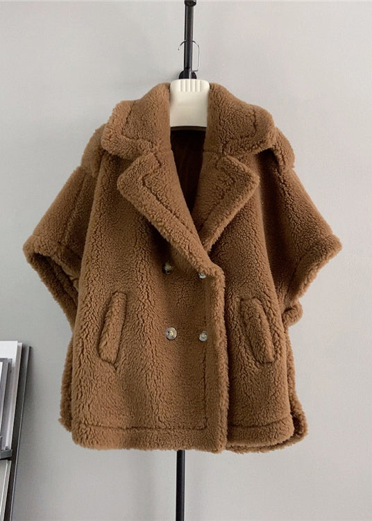 Italian Apricot Notched Pockets Woolen Jacket Cloak Sleeves