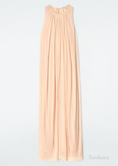 Italian Apricot O-neck Chiffon Holiday Dresses Sleeveless