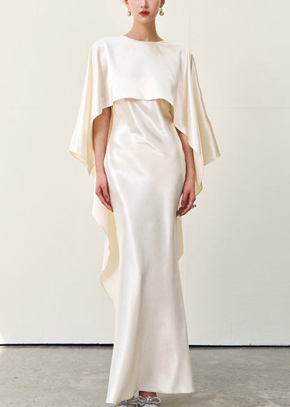 Italian Beige Asymmetrical Silk Long Dress Summer