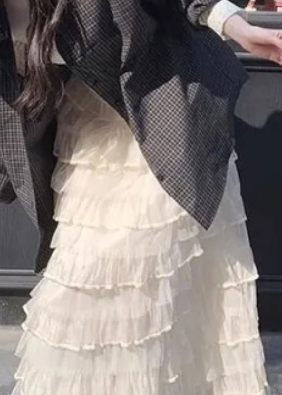 Italian Beige Layered Elastic Waist Tulle Skirts Summer