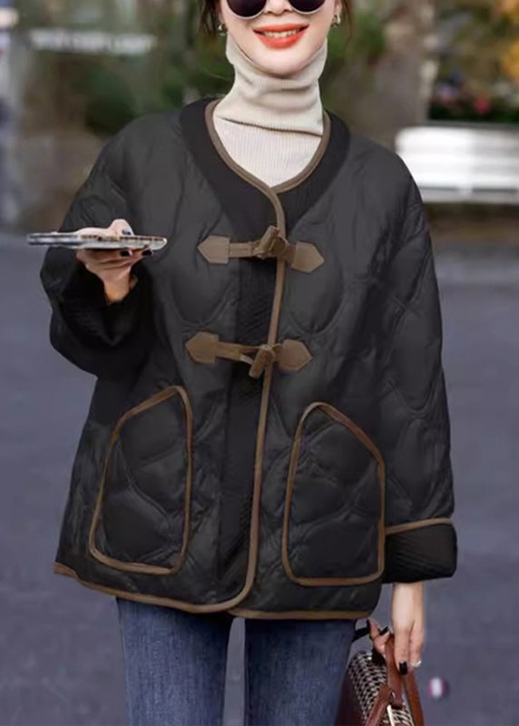 Italian Beige O-neck Plaid Patchwork Pockets Button Parka Winter