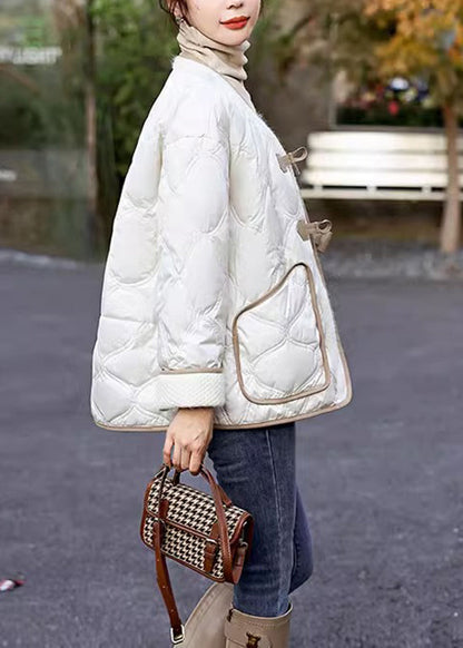 Italian Beige O-neck Plaid Patchwork Pockets Button Parka Winter