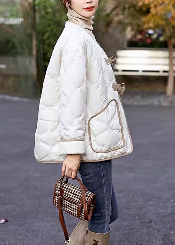 Italian Beige O-neck Plaid Patchwork Pockets Button Parka Winter