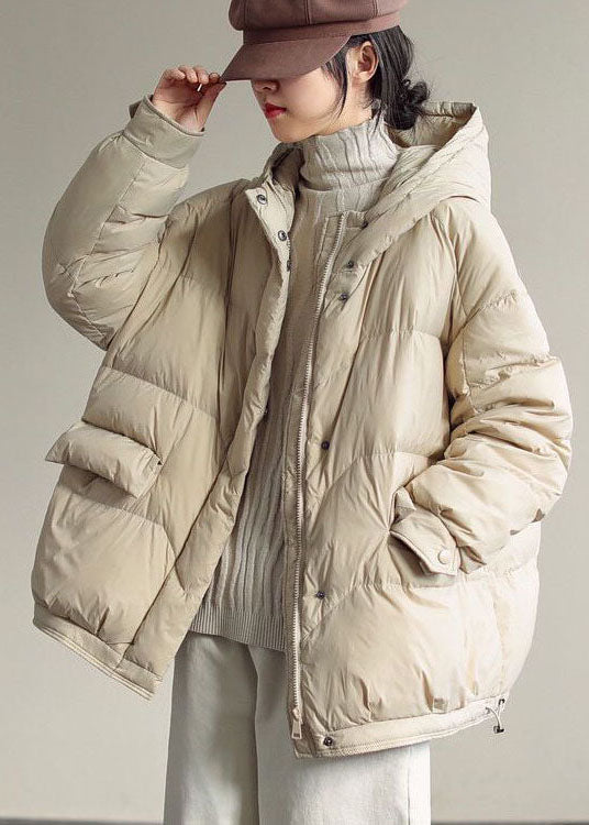 Italian Beige Zip Up Oversized Duck Down Jacket in Winter