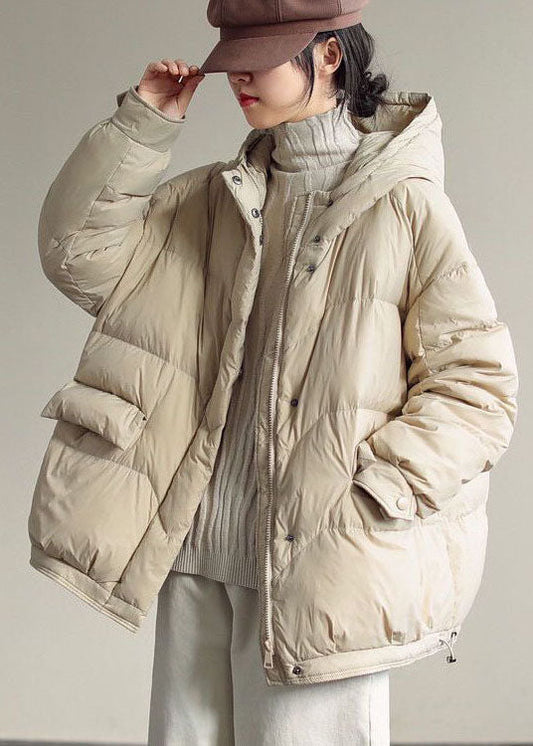 Italian Beige Zip Up Oversized Duck Down Jacket in Winter
