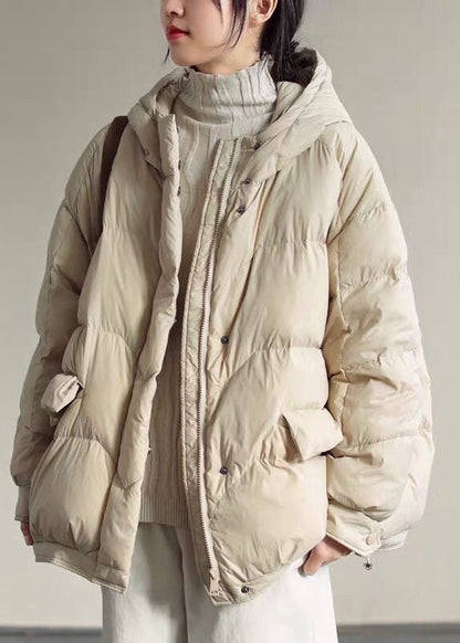 Italian Beige Zip Up Oversized Duck Down Jacket in Winter
