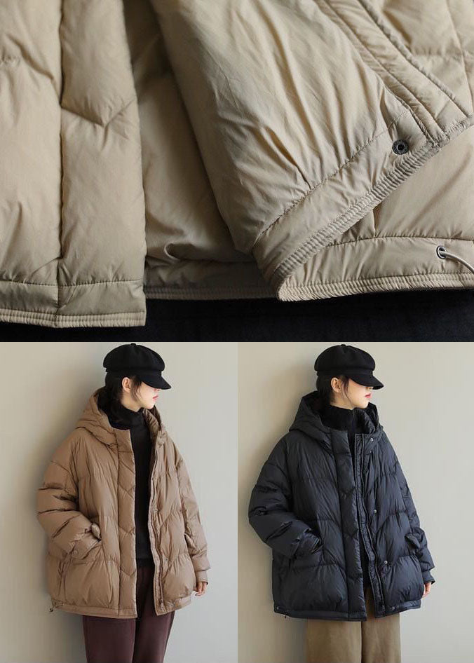 Italian Beige Zip Up Oversized Duck Down Jacket in Winter