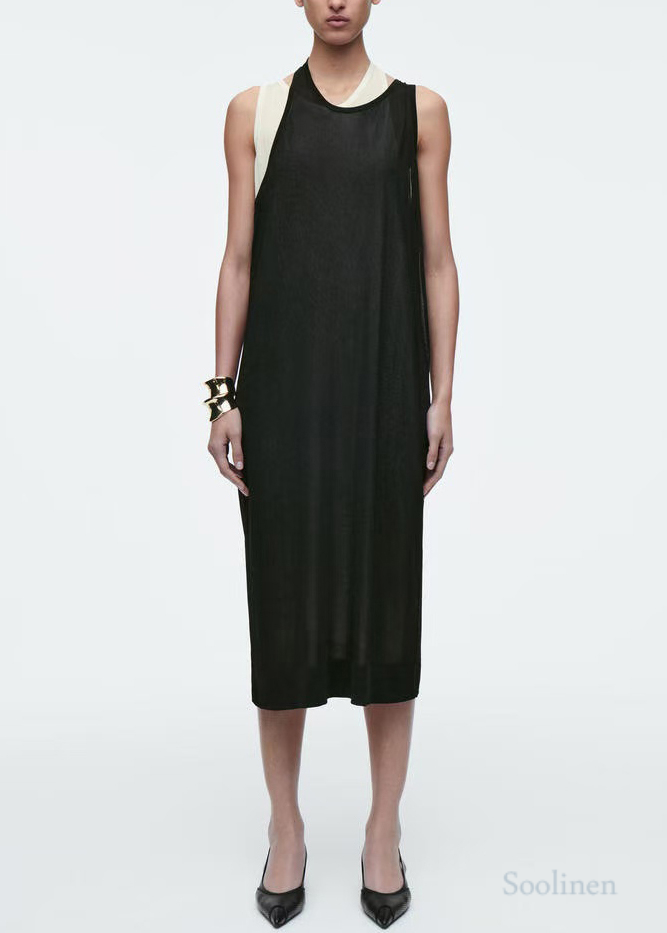 Italian Black Asymmetrical Design Layered Cotton Maxi Dress Summer