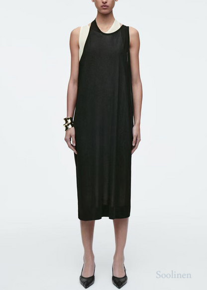 Italian Black Asymmetrical Design Layered Cotton Maxi Dress Summer