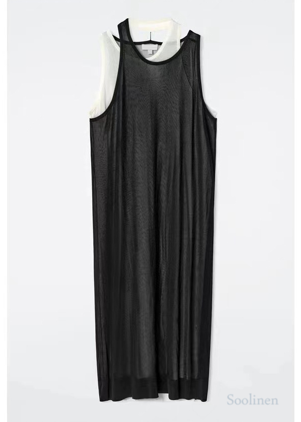 Italian Black Asymmetrical Design Layered Cotton Maxi Dress Summer