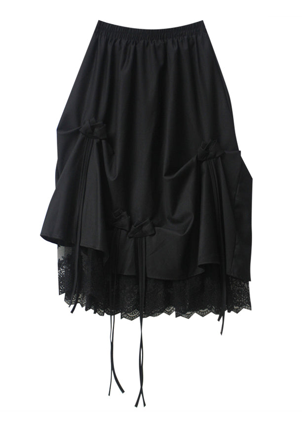 Italian Black Asymmetrical Lace Patchwork Rose Skirts Fall