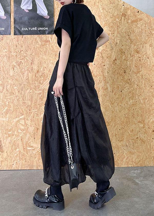Italian Black Chiffon Summer Skirts Tiered